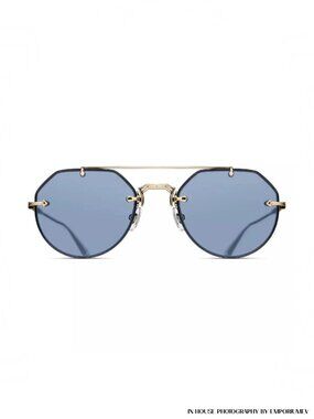 Matsuda M3121 Geometric Sunglasses Brushed Gold | Cobalt Blue Lenses